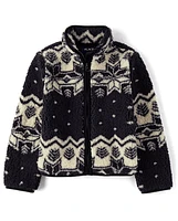 Girls Print Sherpa Zip Up Jacket