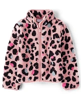 Girls Print Sherpa Zip Up Jacket