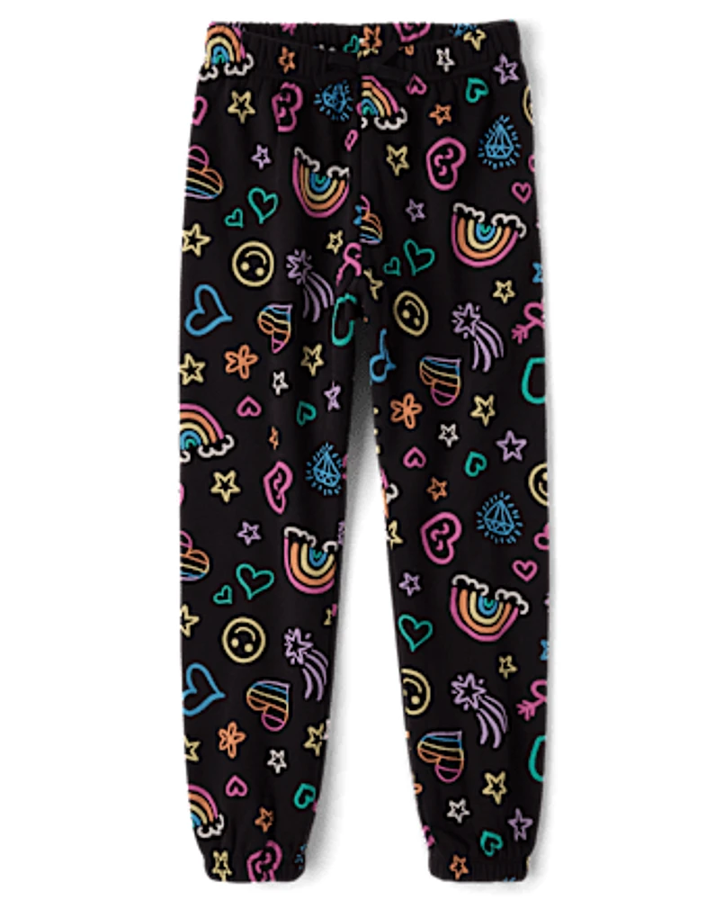 Girls Print Fleece Jogger Pants