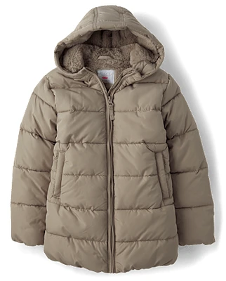 Girls Quilted Midi Puffer Jacket