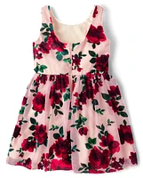 Girls Floral Velvet Fit And Flare Dress