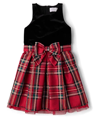 Girls Matching Family Plaid Velour Fit And Flare Dress