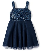 Girls Sequin Mesh Fit & Flare Dress