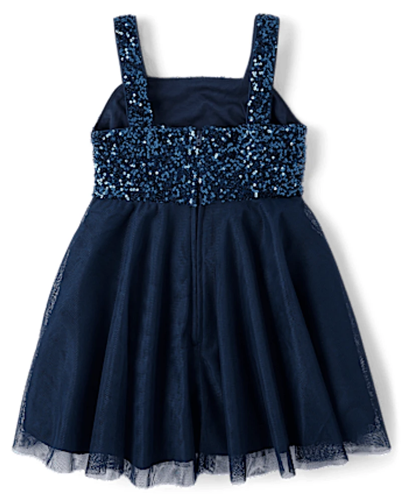 Girls Sequin Mesh Fit & Flare Dress