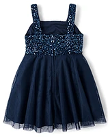 Girls Sequin Mesh Fit & Flare Dress