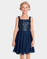 Girls Sequin Mesh Fit & Flare Dress