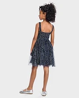 Girls Glitter Mesh Ruffle Dress