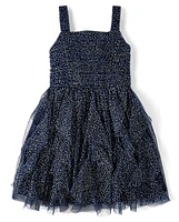 Girls Glitter Mesh Ruffle Dress