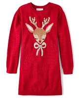 Girls Reindeer Sweater Dress