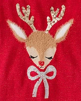 Girls Reindeer Sweater Dress