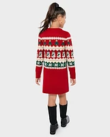 Girls Matching Family Christmas Fairisle Sweater Dress