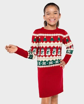 Girls Matching Family Christmas Fairisle Sweater Dress