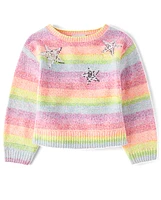 Girls Sequin Star Rainbow Chenille Sweater