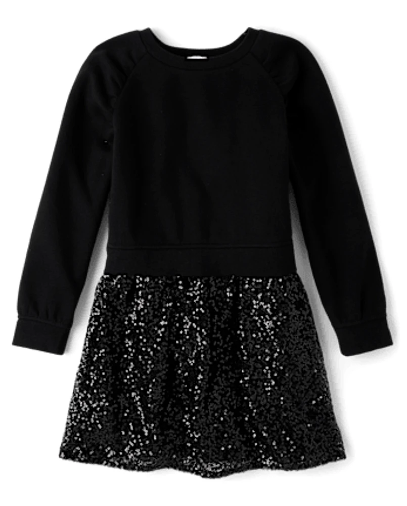 Girls Sequin Sweatshirt Dress