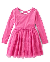 Girls Cross Back Glitter Velour Tutu Dress