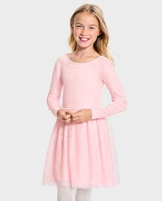 Girls Cross Back Glitter Velour Tutu Dress