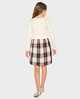 Girls Plaid Ribbed Fit And Flare Dress