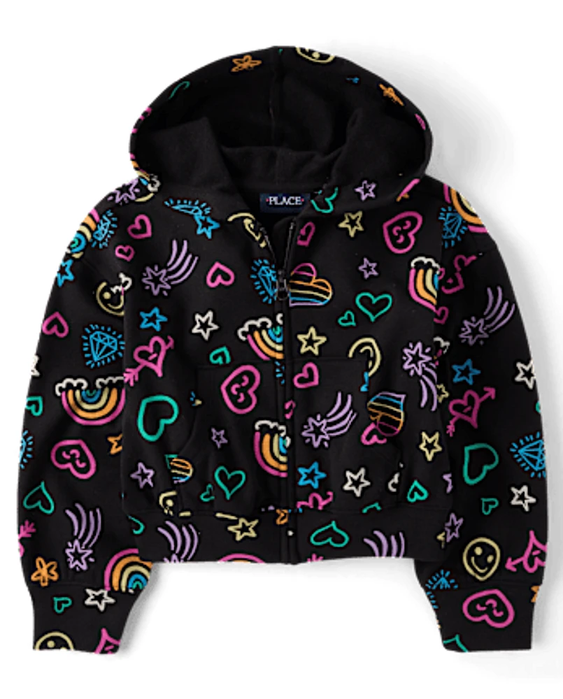 Fille arc-en-ciel Doodle Zip Up Kangourous