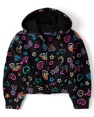 Fille arc-en-ciel Doodle Zip Up Kangourous