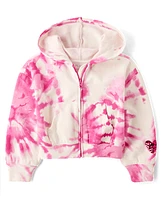 Girls Tie Dye Sequin Heart Fleece Zip Up Hoodie