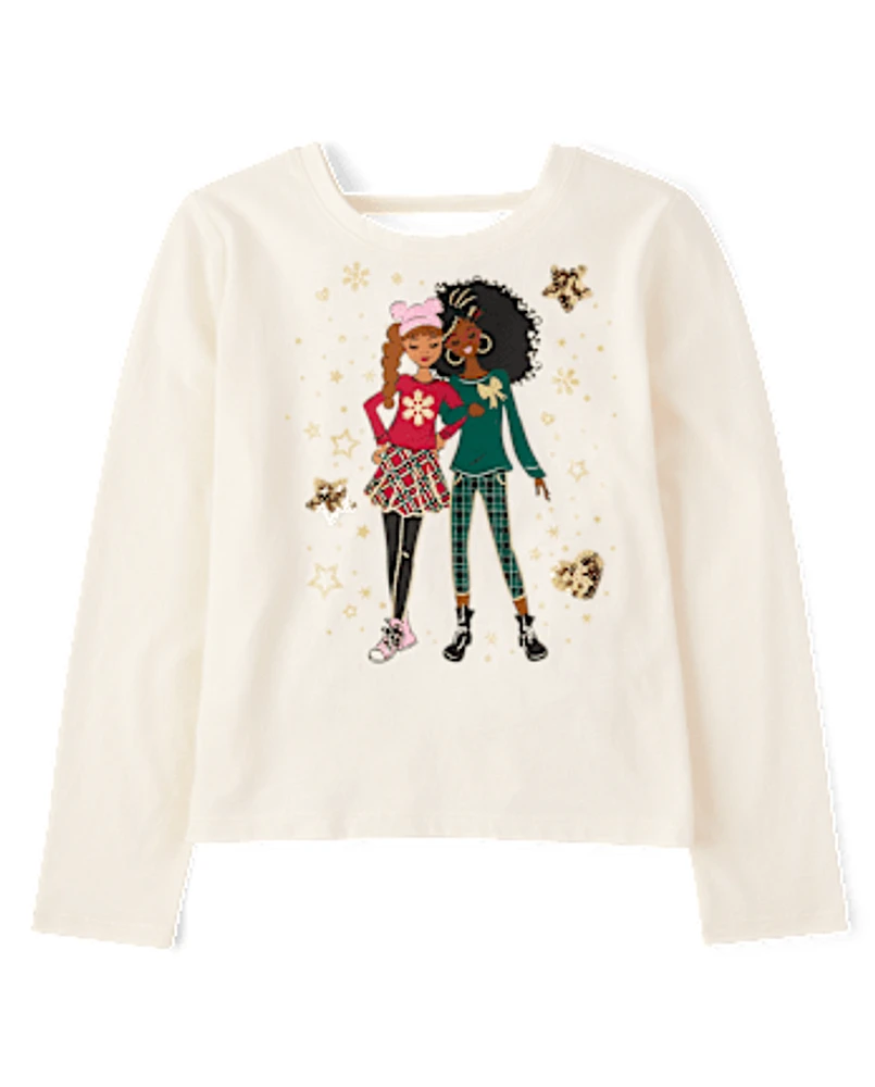 Girls Sequin Bar Back Graphic Top