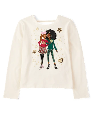 Girls Sequin Bar Back Graphic Top