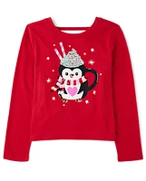 Girls Sequin Penguin Mug Bar Back Top