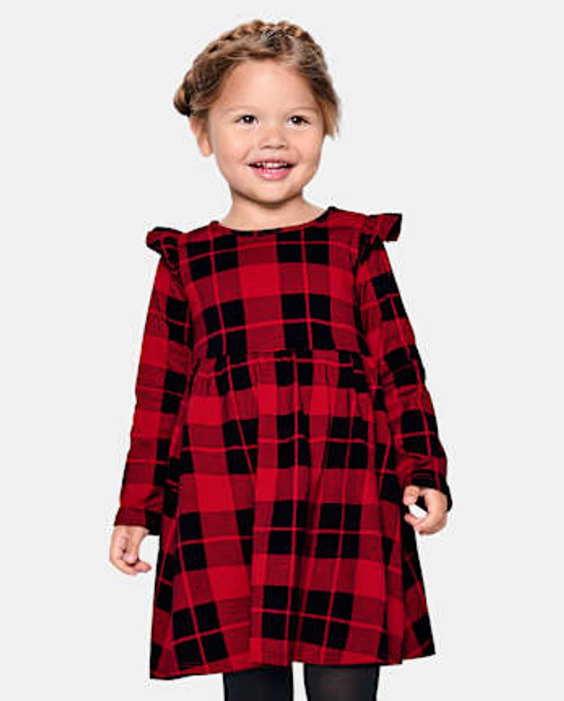 Baby And Toddler Girls Plaid Flutter Dress