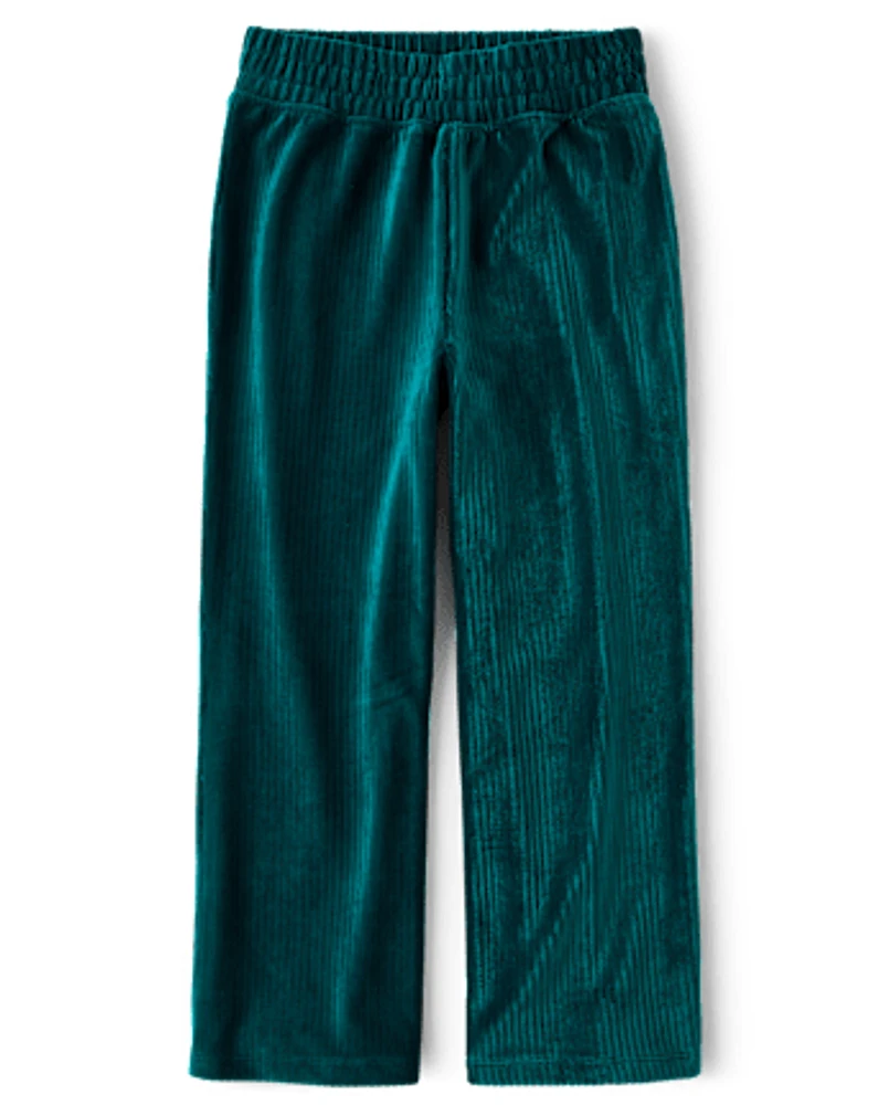 Girls Ribbed Velour Wide Leg Pants