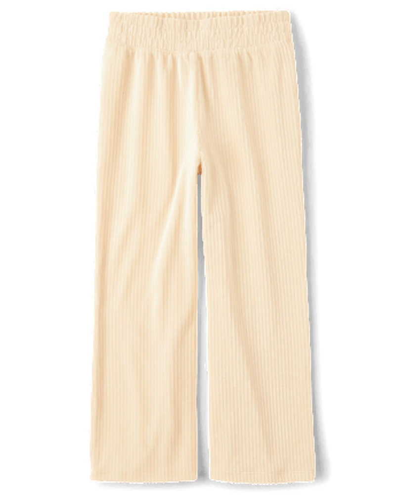 Girls Ribbed Velour Wide Leg Pants