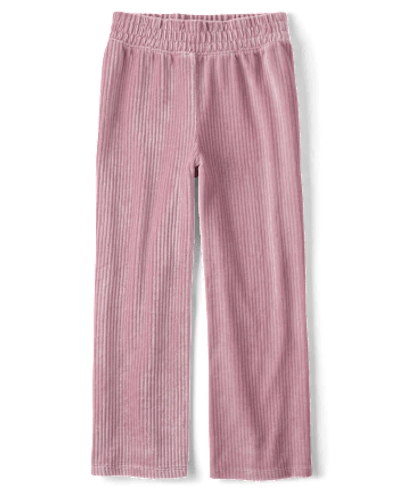 Girls Ribbed Velour Wide Leg Pants