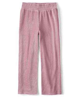 Girls Ribbed Velour Wide Leg Pants