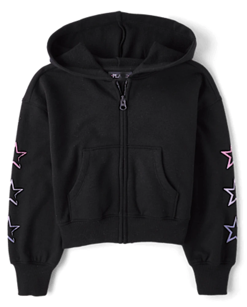 Girls Graphic Fleece Zip Up Hoodie