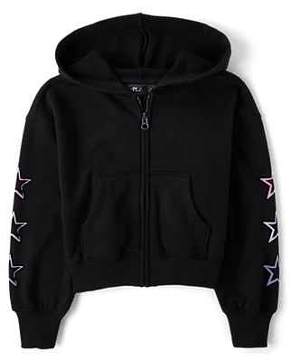 Girls Graphic Fleece Zip Up Hoodie