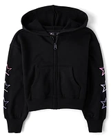 Girls Graphic Fleece Zip Up Hoodie