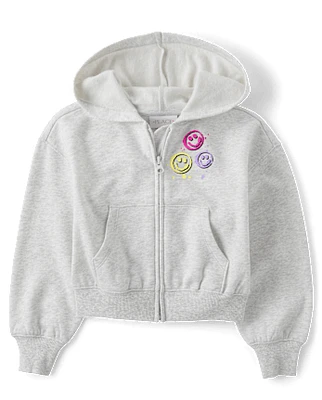 Girls Graphic Fleece Zip Up Hoodie