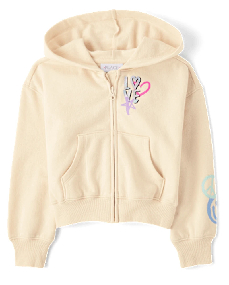 Girls Graphic Fleece Zip Up Hoodie