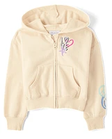 Girls Graphic Fleece Zip Up Hoodie