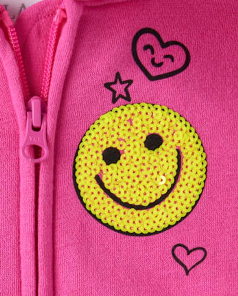 Girls Graphic Fleece Zip Up Hoodie