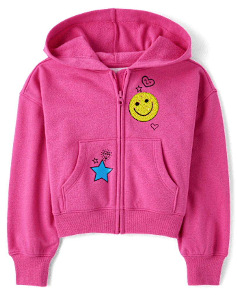 Girls Graphic Fleece Zip Up Hoodie