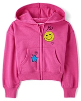 Girls Graphic Fleece Zip Up Hoodie