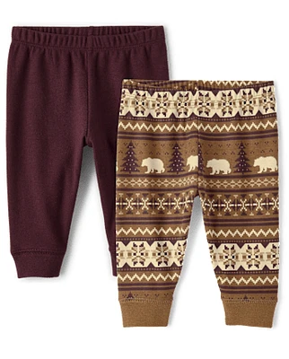 Baby Boys Bear Fairisle Pants 2-Pack