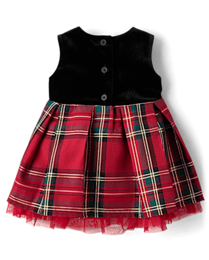 Baby Girls Matching Family Plaid Velour Fit And Flare Dress