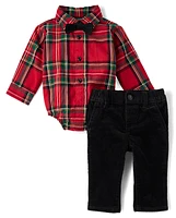 Baby Boys Matching Family Plaid Poplin 2-Piece Outfit Set