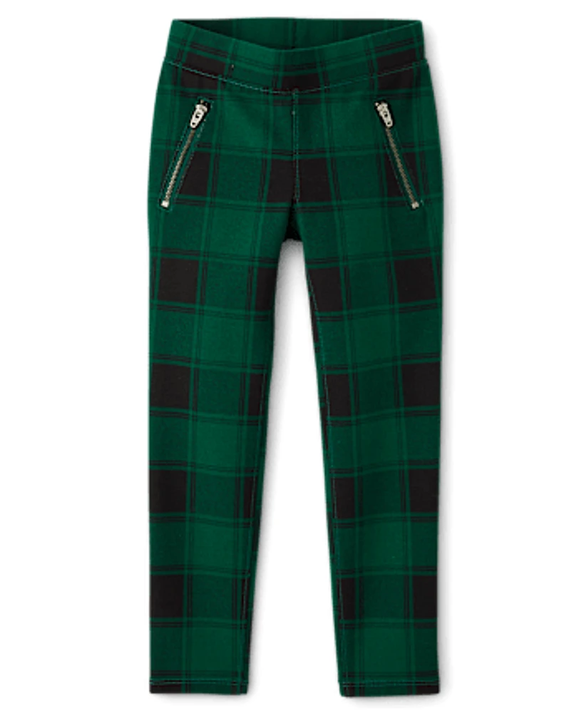 Girls Plaid Zip Ponte Jeggings