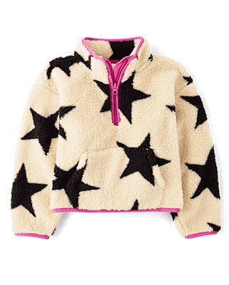 Girls Print Sherpa Half Zip Pullover