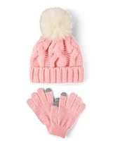 Girls Cable Knit 2-Piece Cold Weather Set