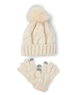 Girls Cable Knit 2-Piece Cold Weather Set