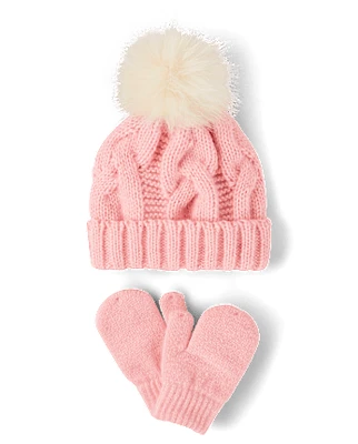 Toddler Girls Cable Knit 2-Piece Cold Weather Set