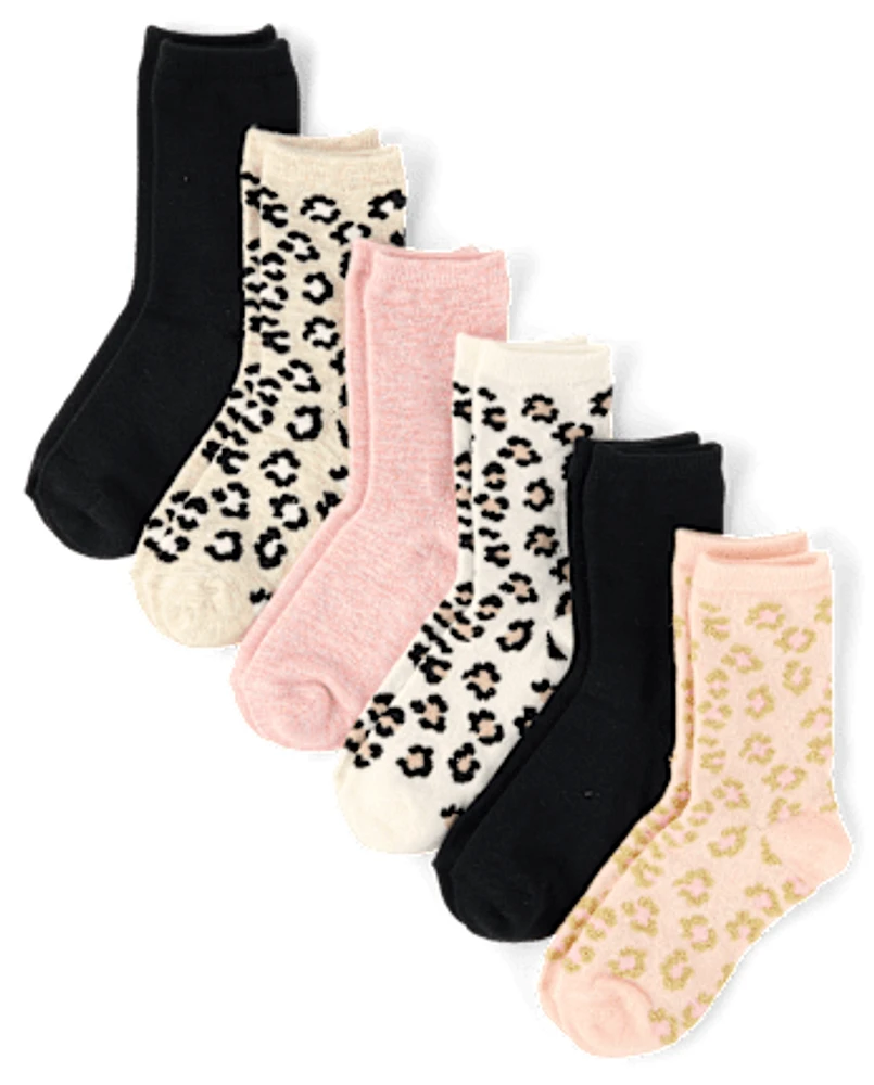 Girls Leopard Crew Socks 6-Pack